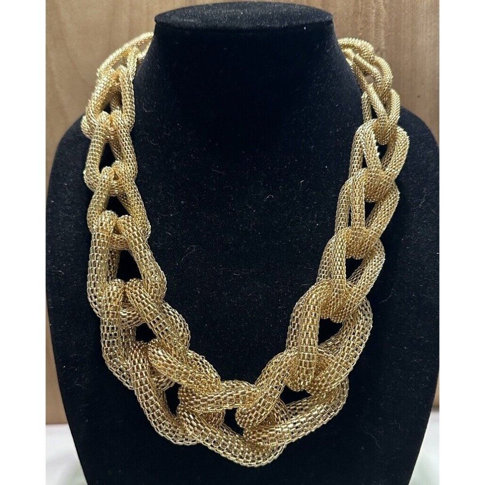 Goldtone Braided Mesh Necklace Chunky Statement Hip Hop Flashy 21"-24" Cosplay
